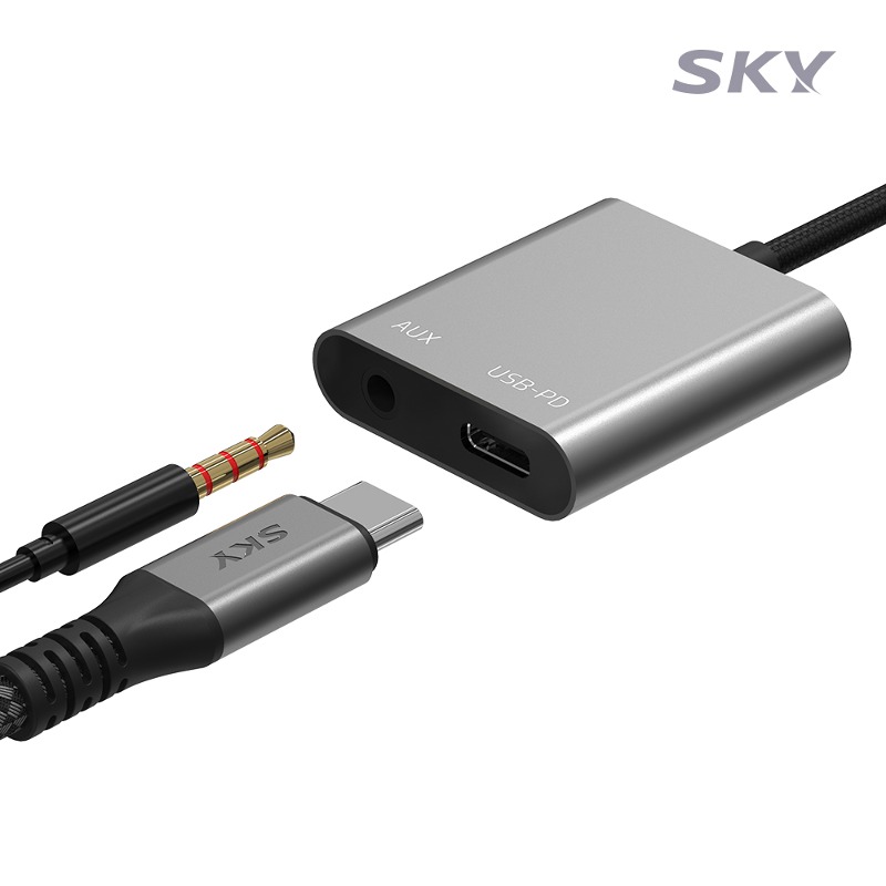 스카이 USB-C to 3.5mm 오디오 AUX + C타입 고속충전 듀얼 변환 젠더